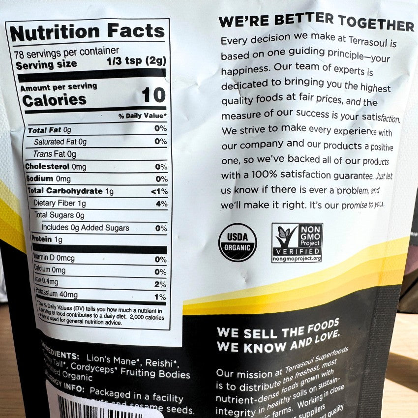 Terrasoul SuperFoods Organic Mushroom Blend – 5-in-1 Powder, 5oz