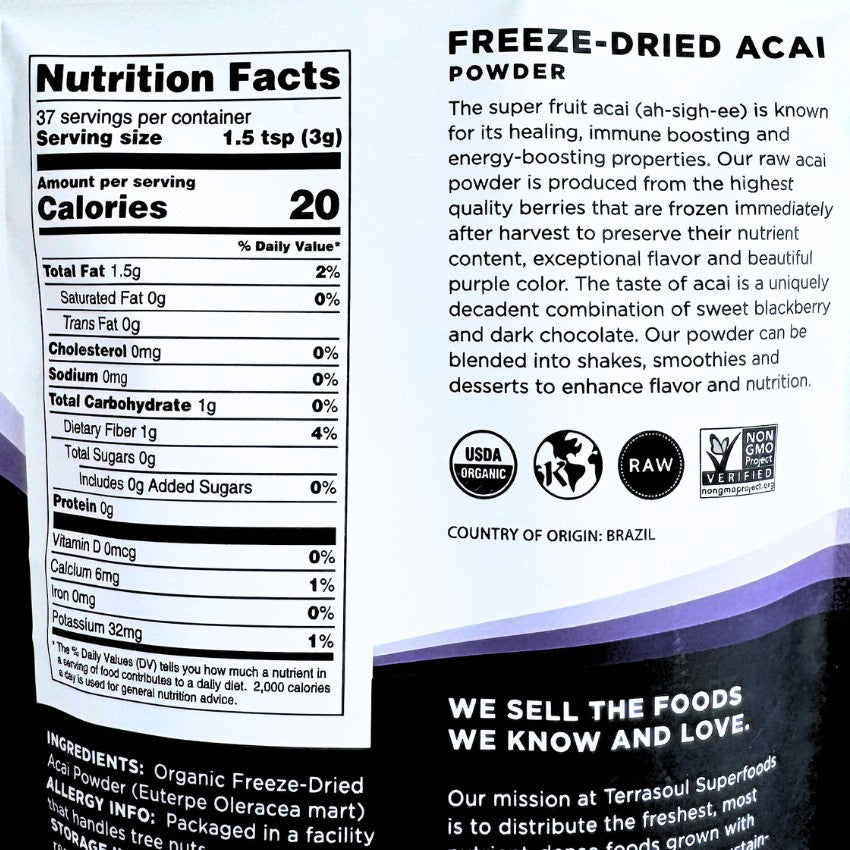 Terrasoul SuperFoods Organic Açaí Powder – Freeze-Dried, 4oz Superfood