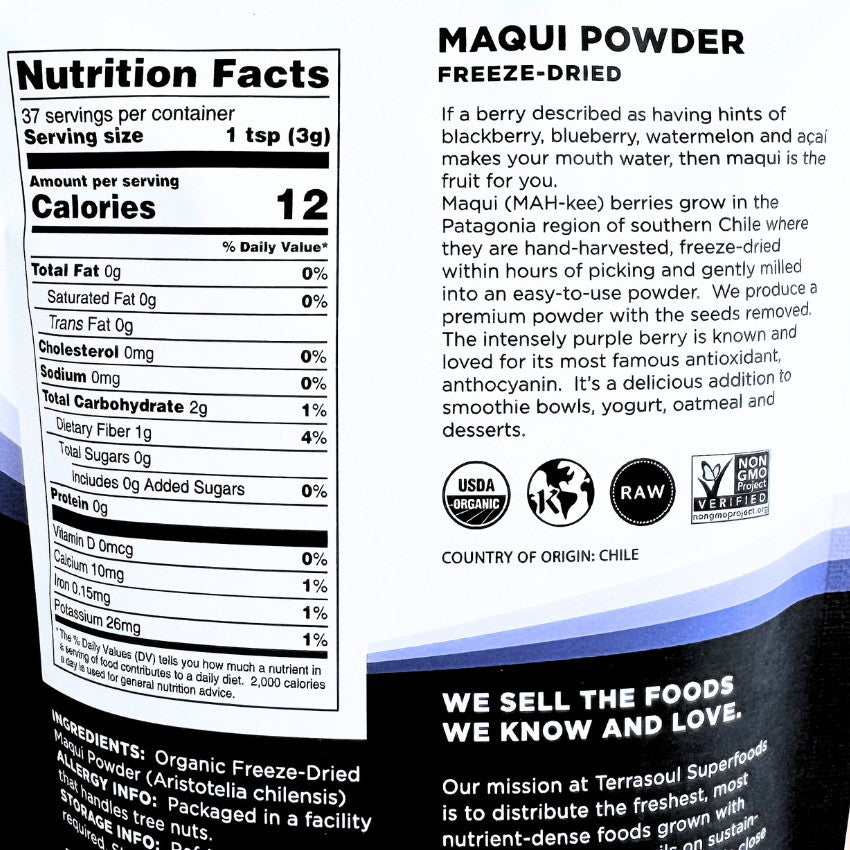 Terrasoul SuperFoods Organic Maqui Powder – Freeze-Dried, 4oz Superfood