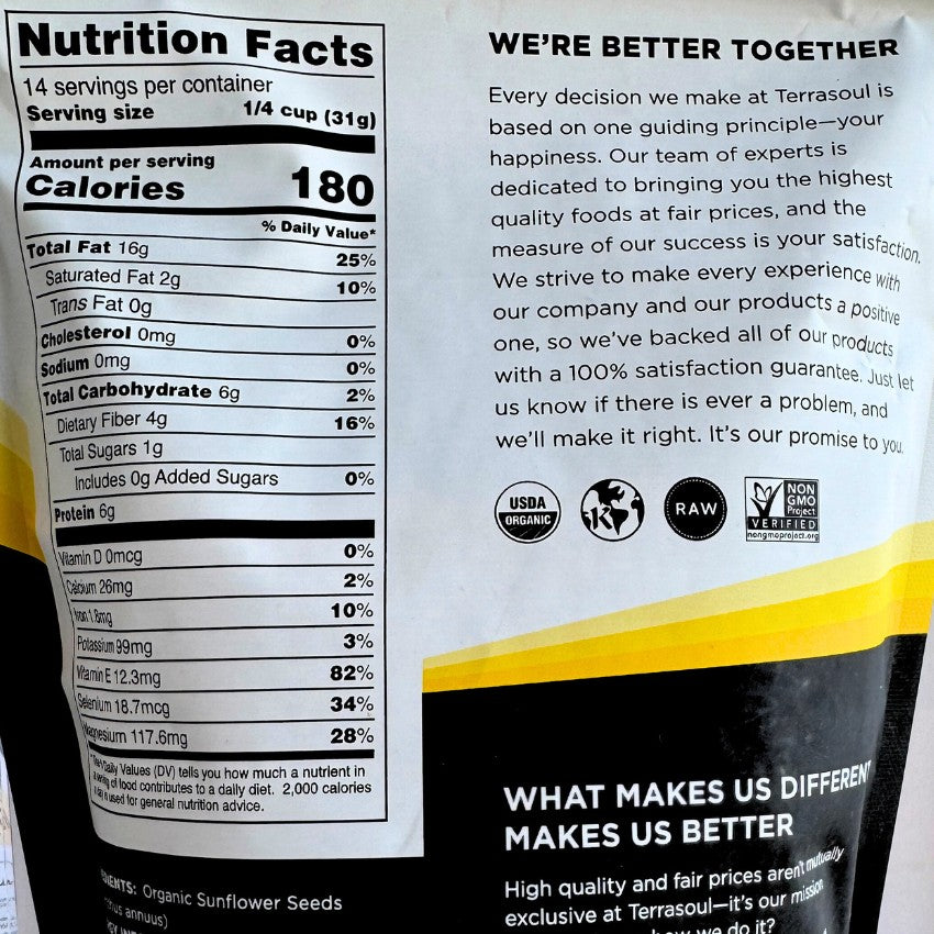 Terrasoul SuperFoods Organic Sunflower Seeds – Raw, Shelled, 16oz Superfood