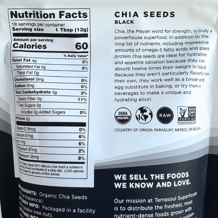 Terrasoul SuperFoods Organic Black Chia Seeds – Plant Protein & Fiber, 8oz