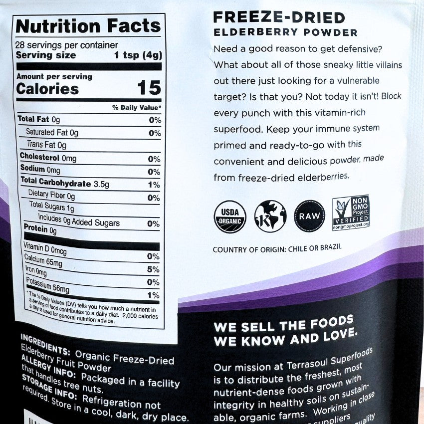 Terrasoul SuperFoods Organic Elderberry Powder – Freeze-Dried, 4oz Superfood