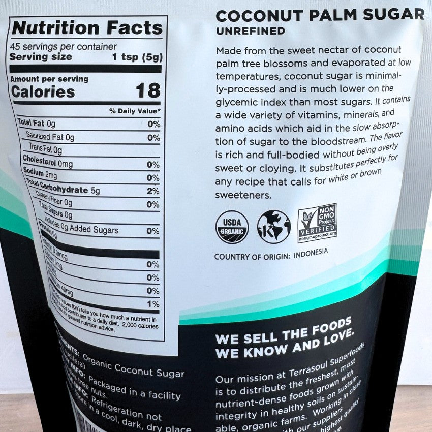 Terrasoul SuperFoods Organic Coconut Palm Sugar – Unrefined, 8oz