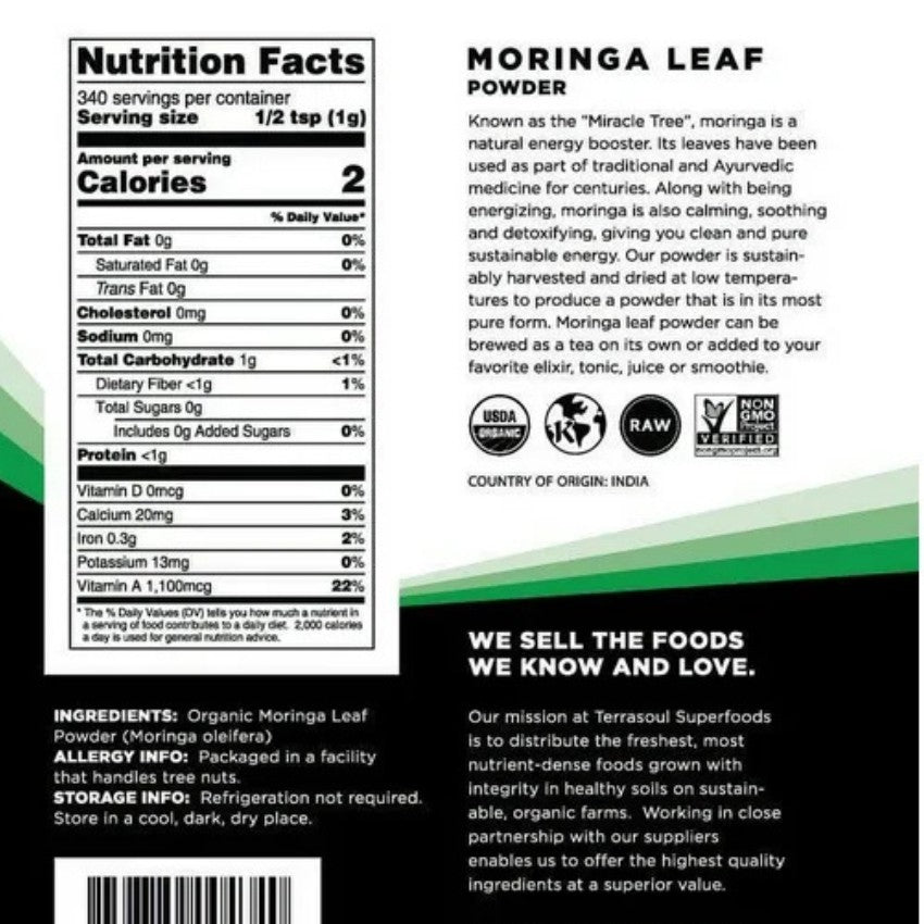Terrasoul SuperFoods Organic Moringa Leaf Powder – Miracle Tree Superfood, 16oz