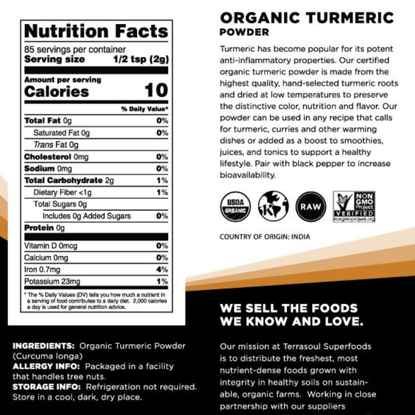Terrasoul SuperFoods Organic Turmeric Powder – The Golden Root, 16oz
