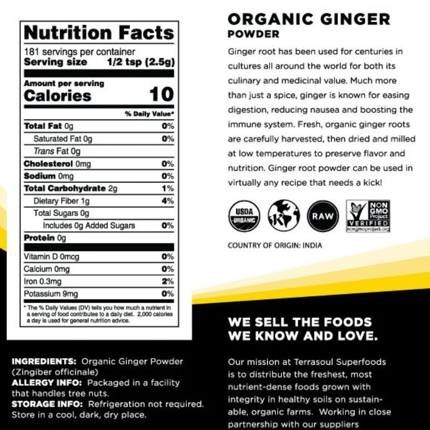Terrasoul SuperFoods Organic Ginger Root Powder – Tropical Superfood, 16oz