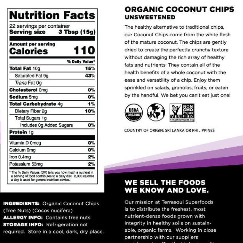 Terrasoul SuperFoods Organic Coconut Chips – Unsweetened, 12oz